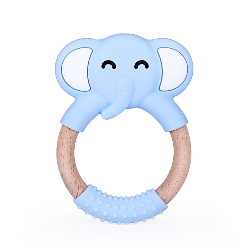 Elephant Wooden Teether Baby Teething Toys Silicone Baby Teether for Teeth