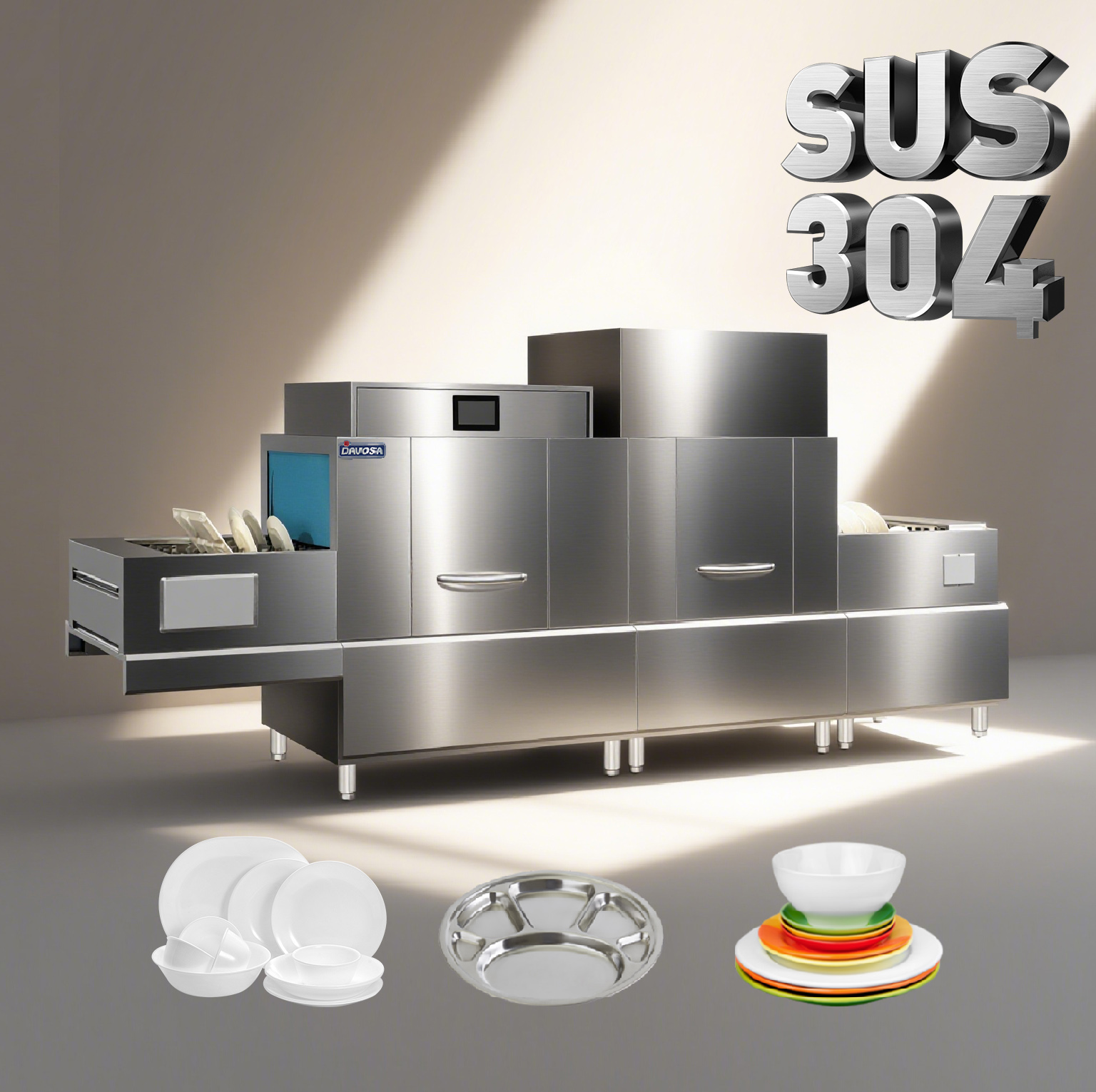 304 Stainless Steel Dishwashing Machine Conveyor Commercial Dishwasher for Restaurants Hotels