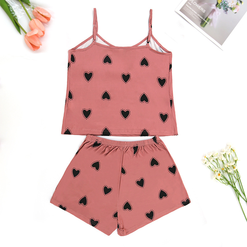 Women's pajamas and home clothes love suspender shorts set