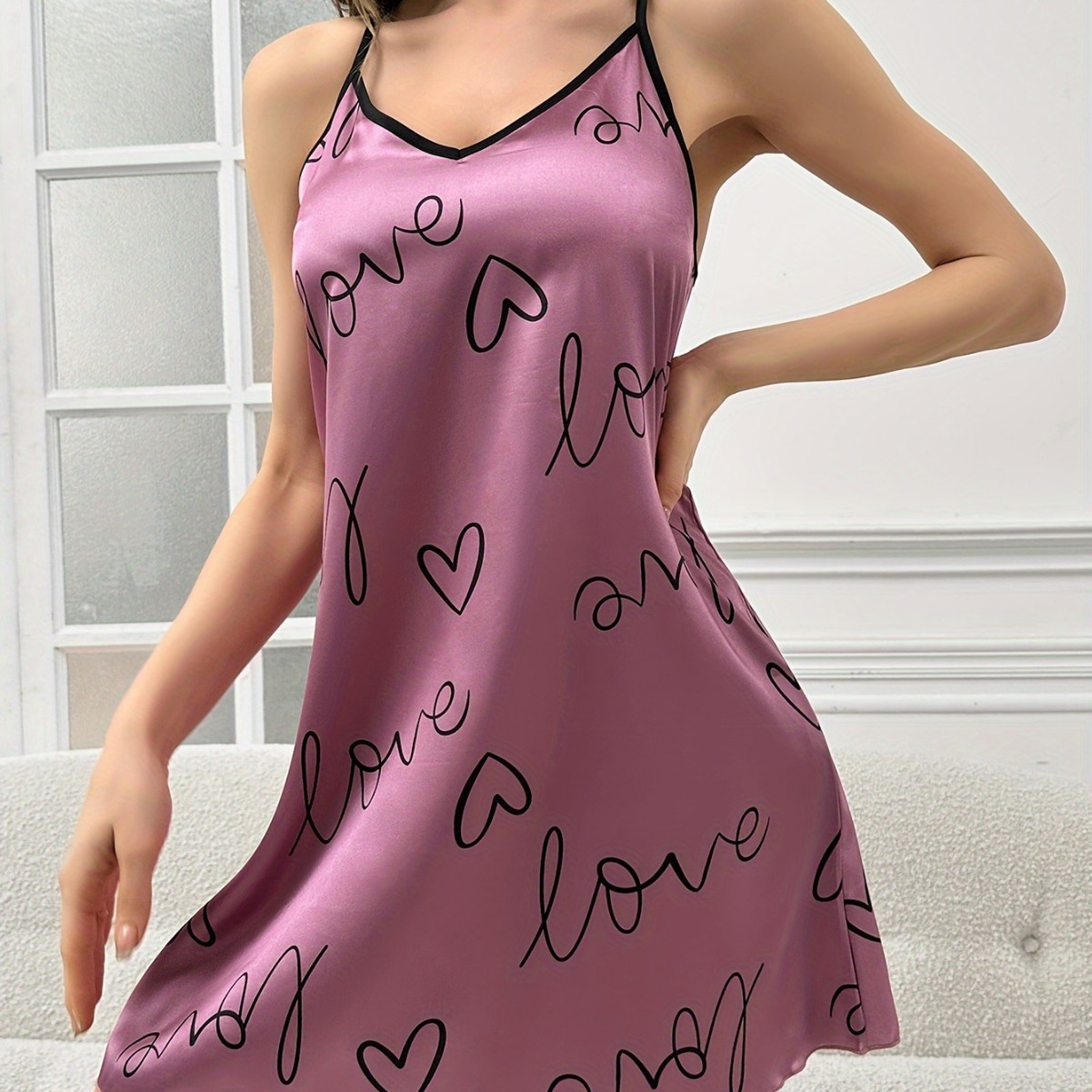Breathable cross thin ice silk sexy backless suspender skirt for women's home clothes nightgown
