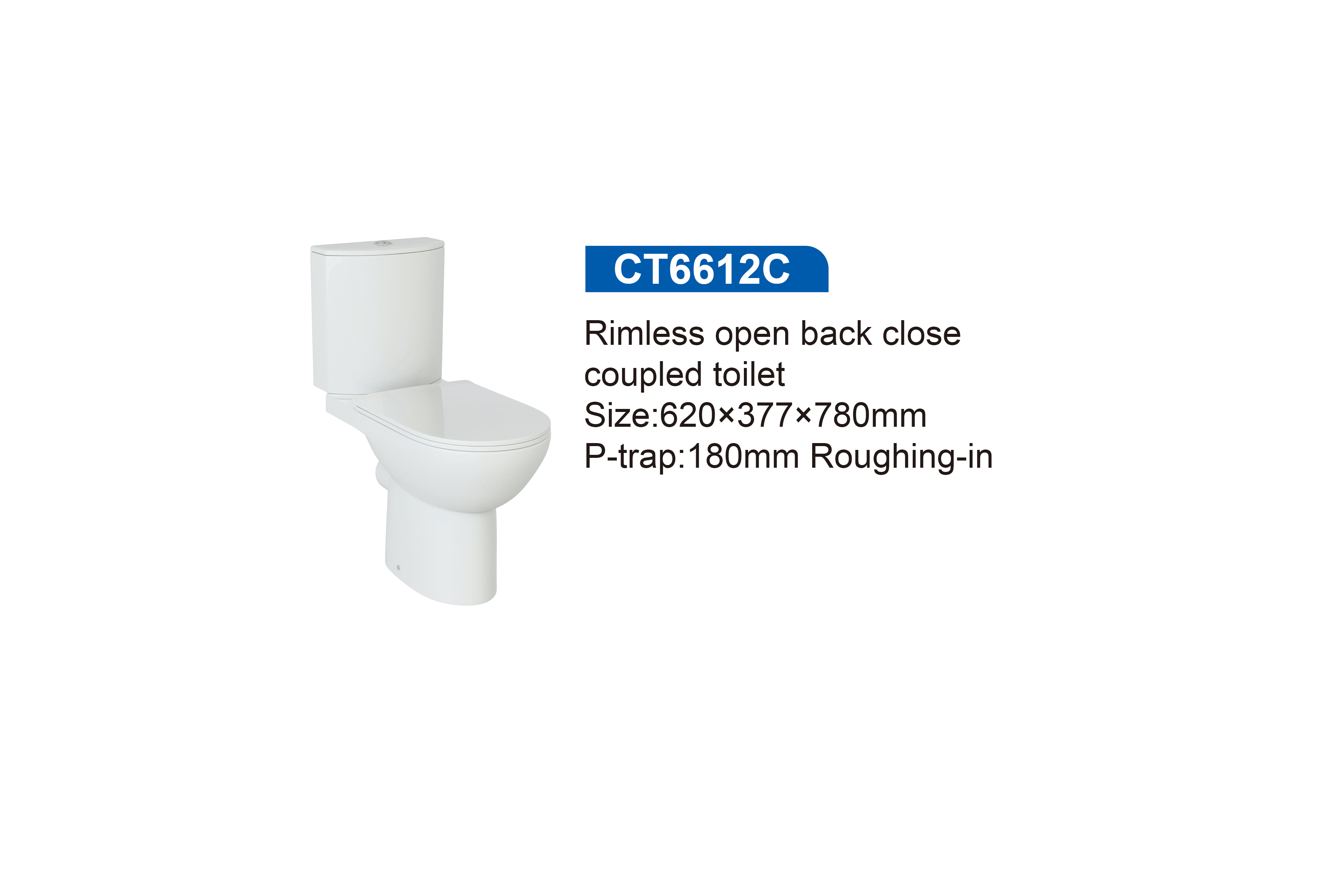 Rimless open back close coupled toilet P-trap:180mm Roughing-in