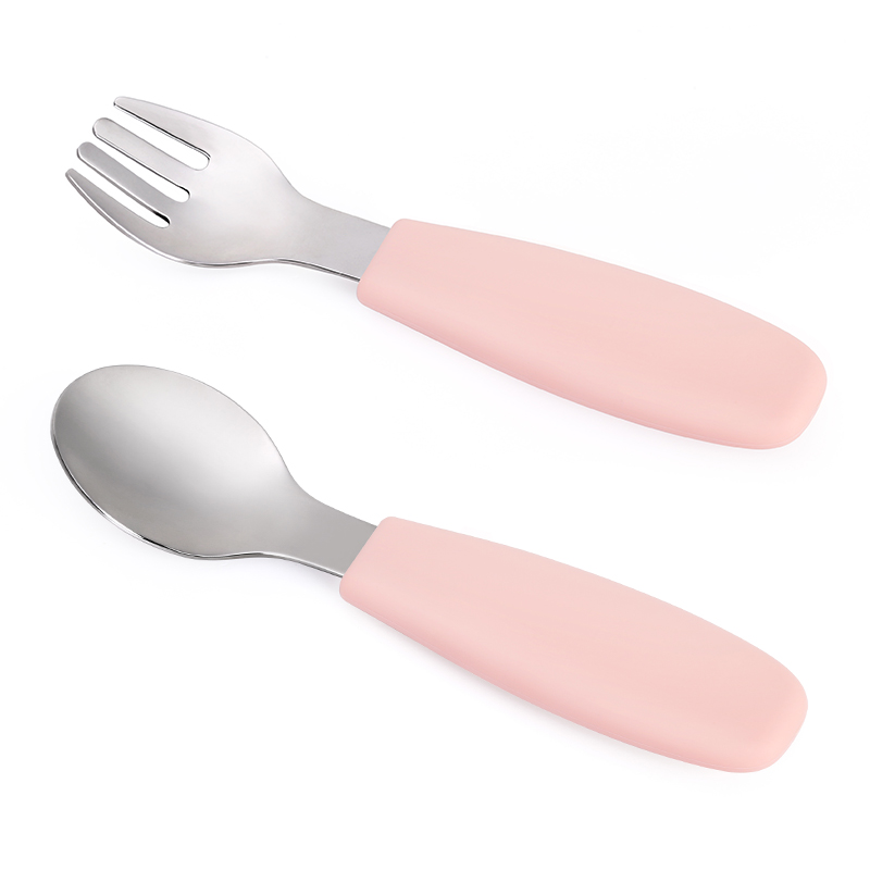 Toddler Utensils Baby Cutlery Set Stainless Steel Fork and Spoon Set for Babies With Silicone Handle