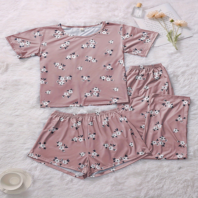 Milk silk home clothes for summer thin cartoon printed short-sleeved trousers for wear outside