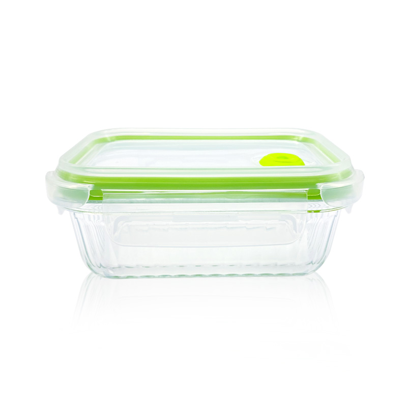 Ribbed borosilicate glass storage containers with vented lid