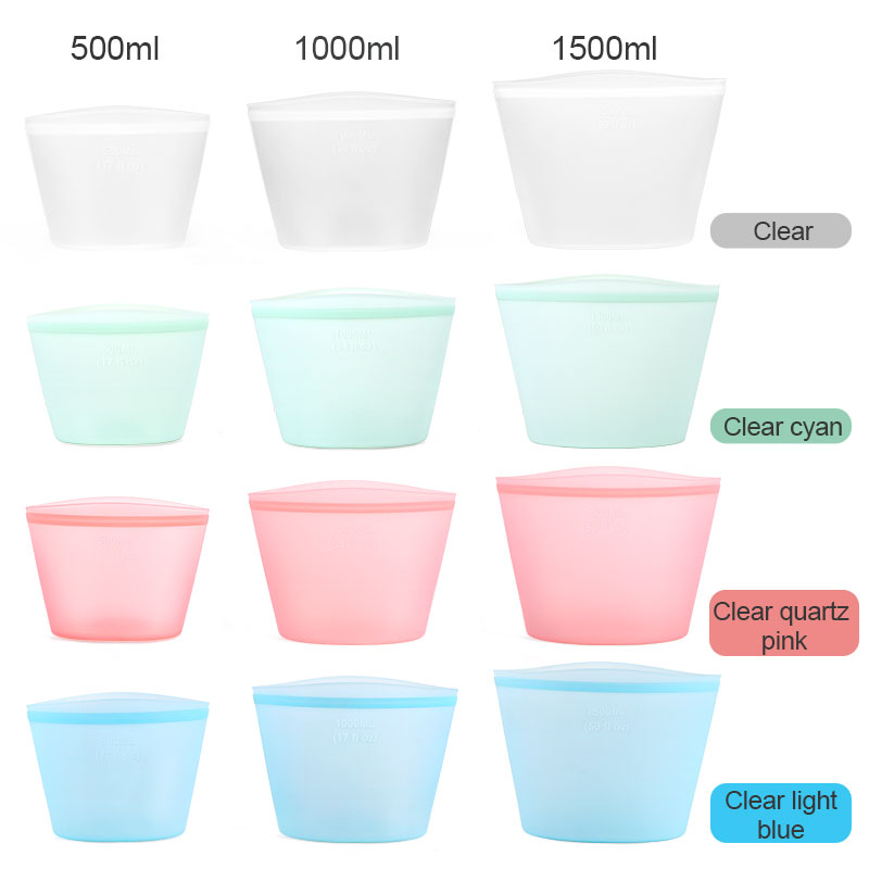 BPA Free Silicone Food Bags Food Grade Reusable Silicone Storage Bags Airtight Leakproof Pouch