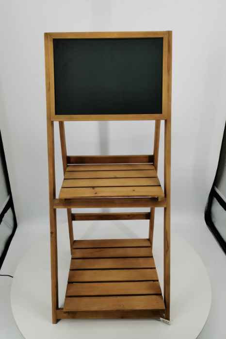 White Freestanding Wooden Chalkboard Easel with 2 Display Shelves