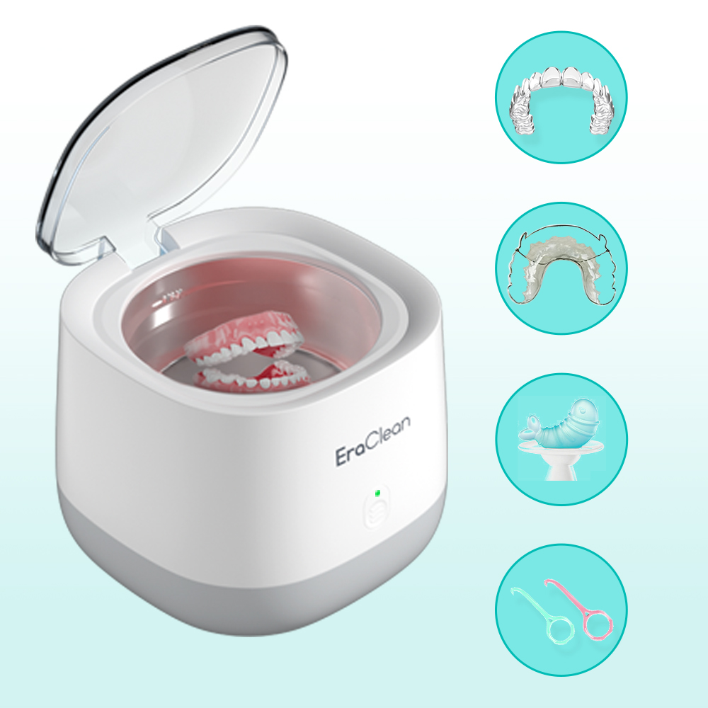 EraClean GT02 Portable Ultrasonic Denture Cleaner 320ml High Frequency Cleaning for Brace Dental