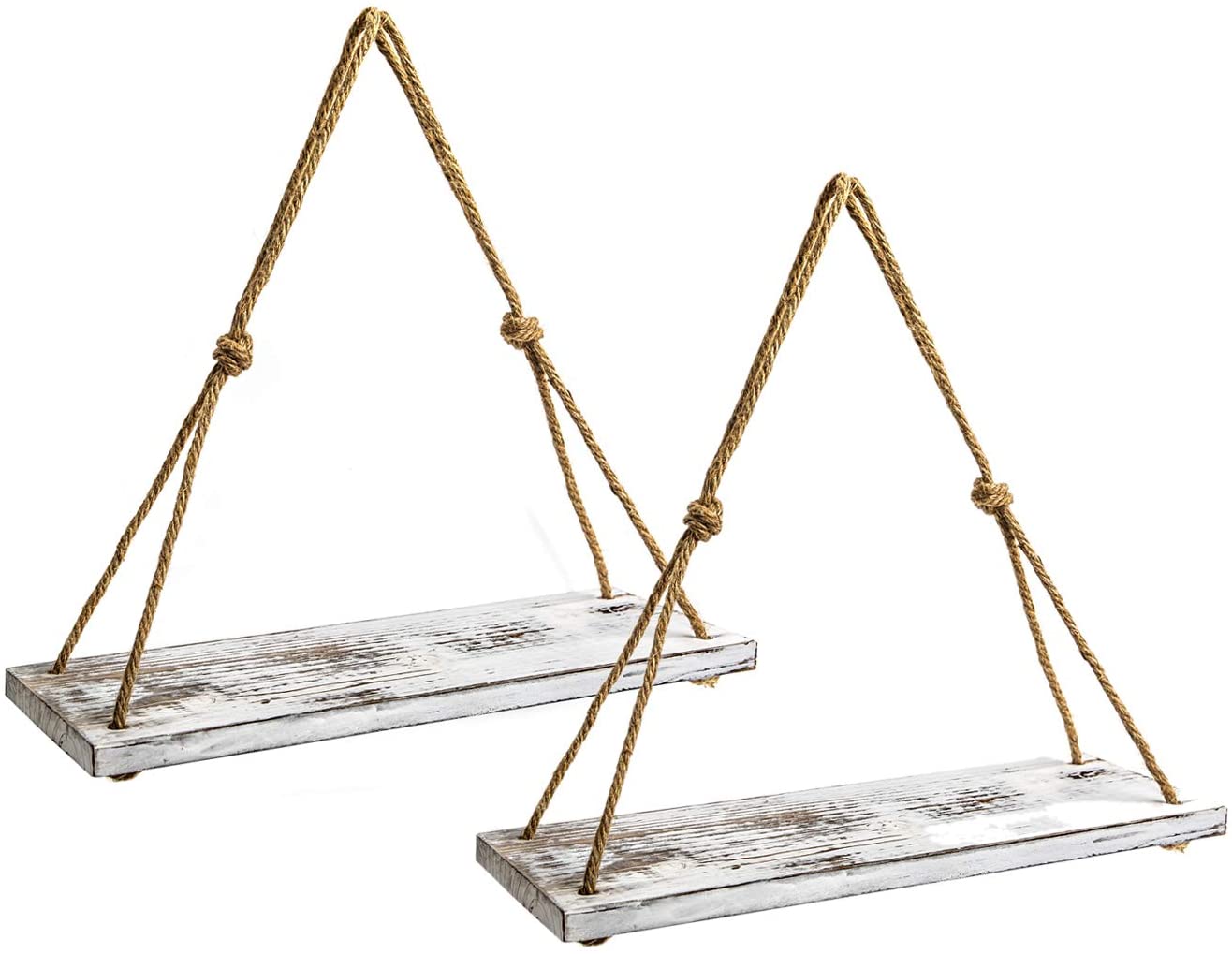Wood Rope Hanging Floating Shelves Set of 2, Rustic Wood Hanging Shelf ，Wall Hanging Rope Shelves