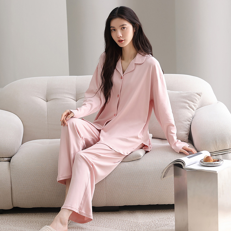 Long sleeved cardigan set made of pure cotton, suitable for casual wear and women's home wear