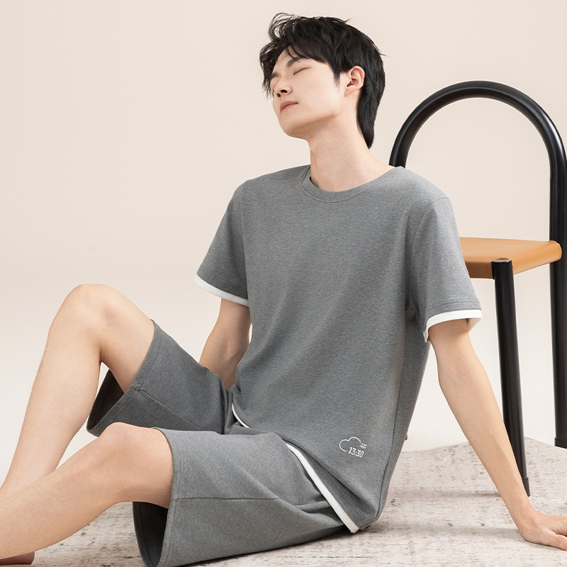Short sleeved Korean version pure cotton men's pajamas thin and loose fit plus size home clothes