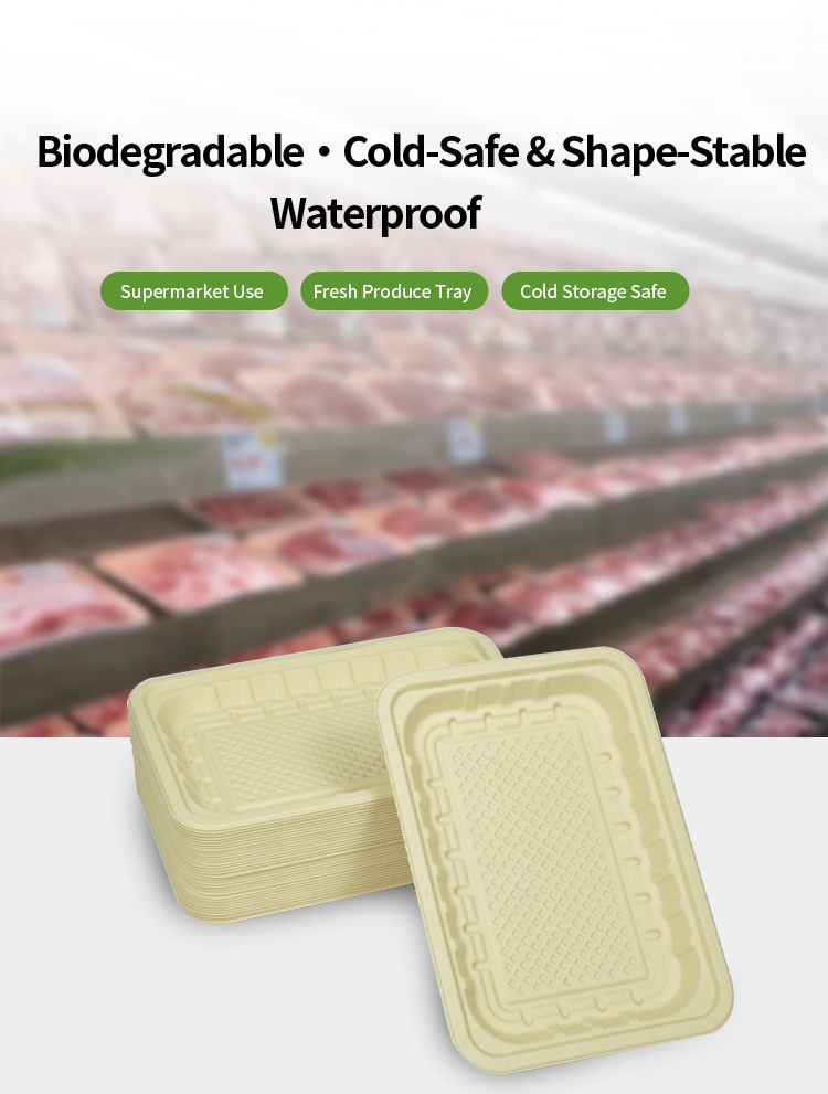 LeadGoal Biodegradable Bamboo Pulp Waterproof Meat Tray for Supermarket and Restaurant Packaging
