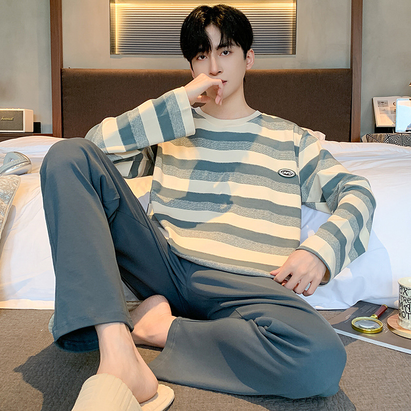 Youth Autumn Pure Cotton Pajama Set Home Clothes Round Neck Comfortable Pajamas