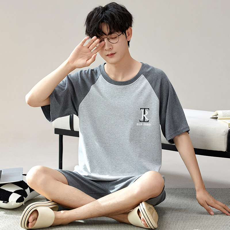 Summer short sleeved pure cotton pajamas, casual and simple, can be worn as outerwear home suit set