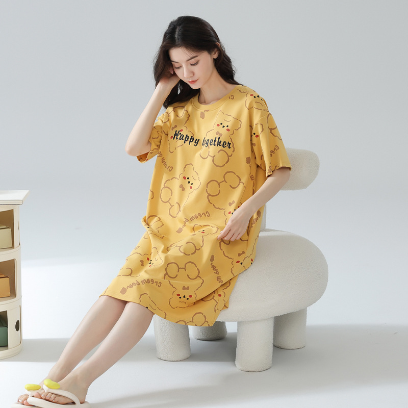 Summer pure cotton short sleeved nightgown with chest cushion sweet outerwear for home wear