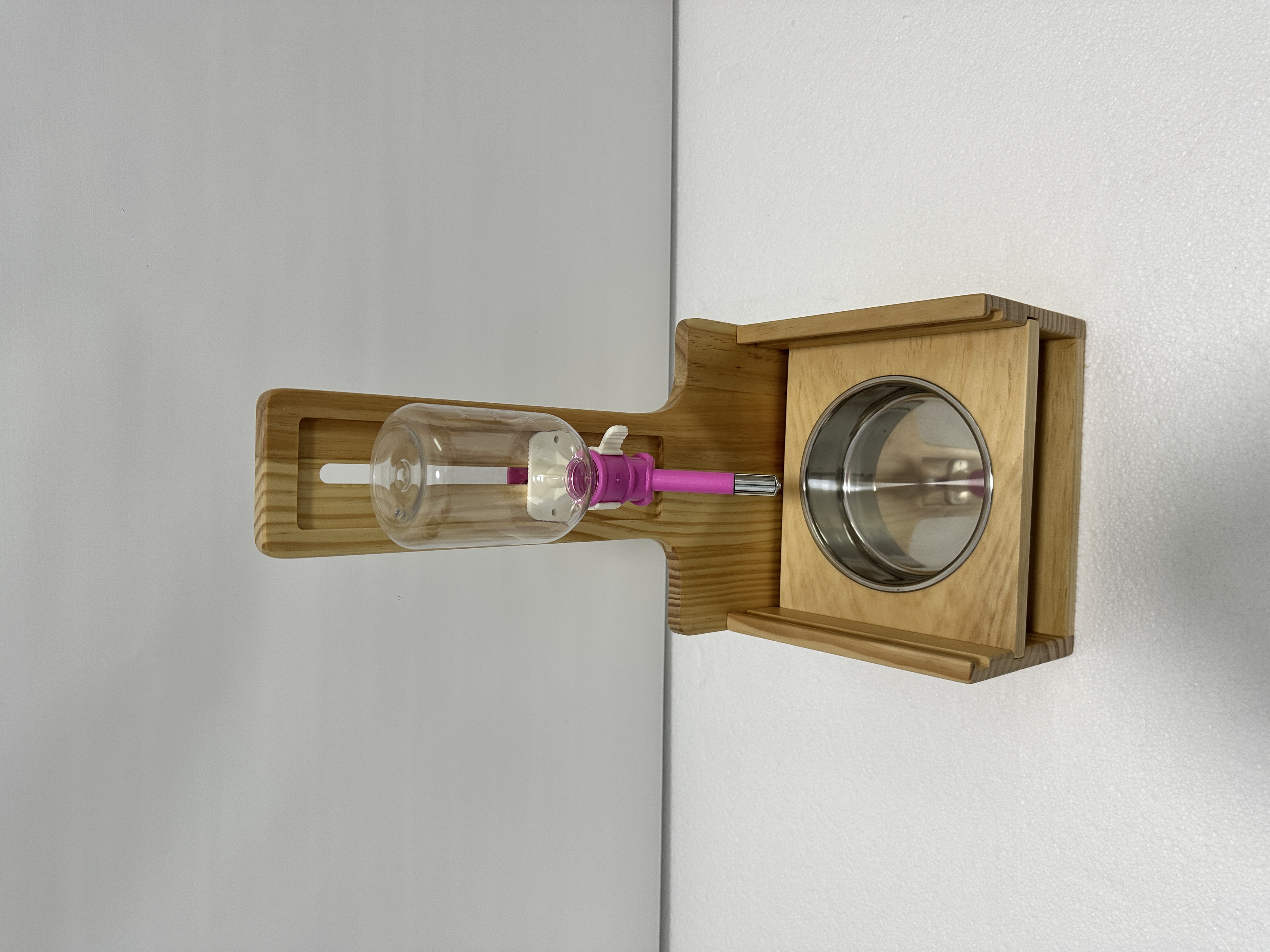 Pet feeding and water rack，Pet Rack with Water Bottle Holder, Wooden Feeding Rack, Food Holder