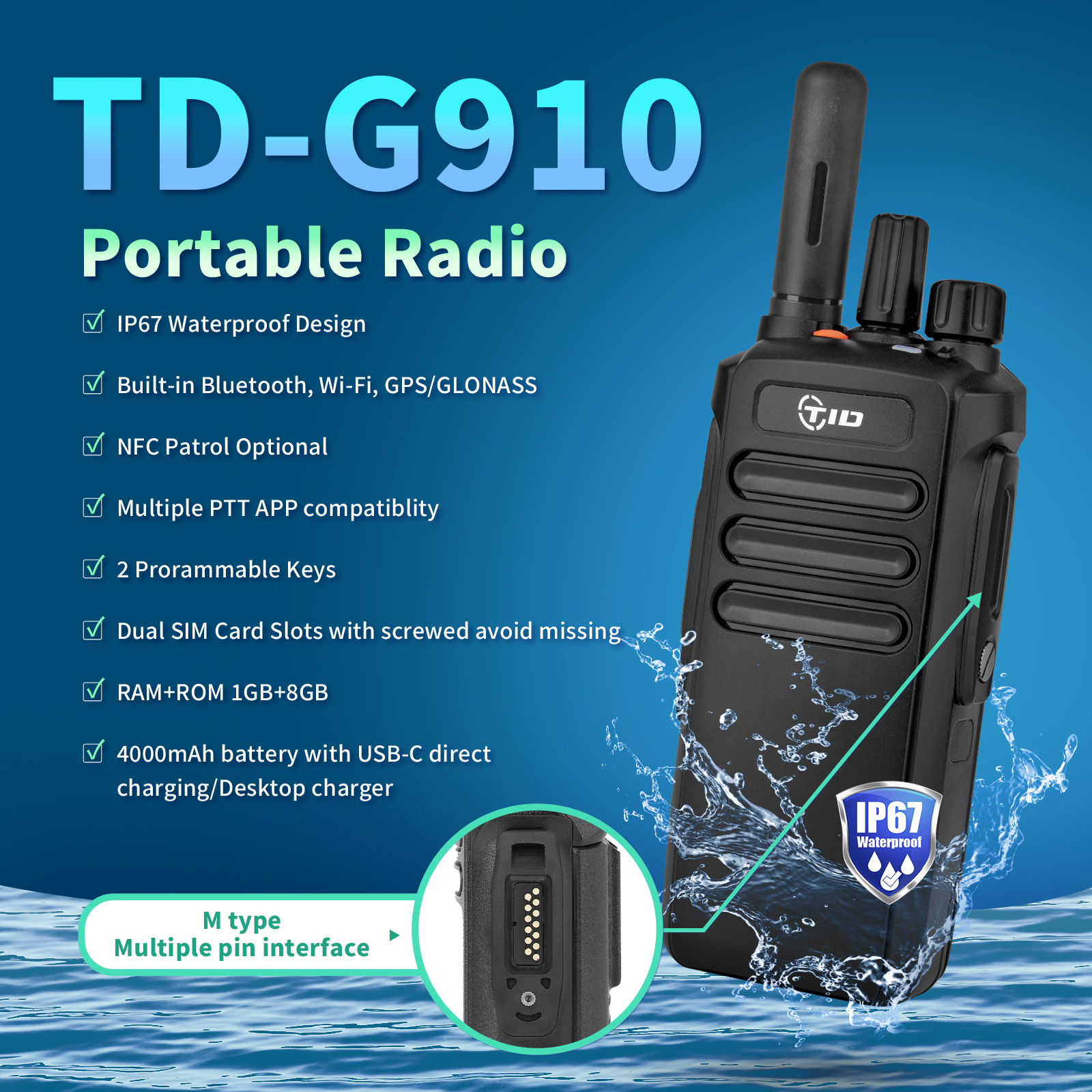 TID TD-G910 POC 4G/3G/2G Two Way Radio Long Range Walkie Talkie
