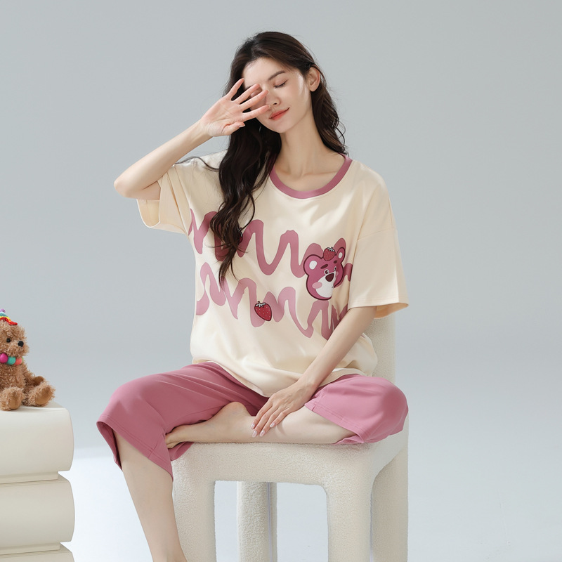 Summer pure cotton short sleeved set with chest cushion can be worn as a sweet home outfit