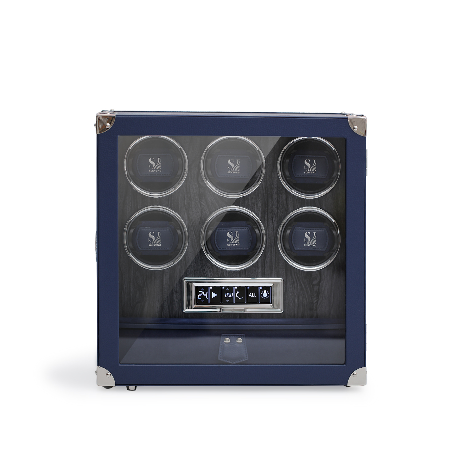Classic Case Watch Winder 6-Slot Genuine Leather Quiet wooden watch winder