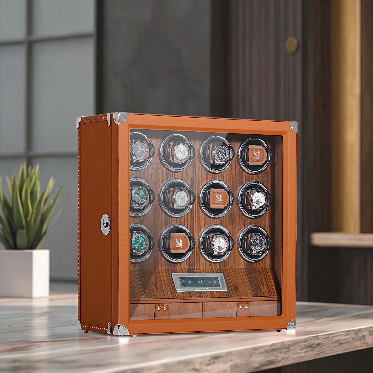 Luxury smart classic automatic watch winder with leather parts for watch box winder