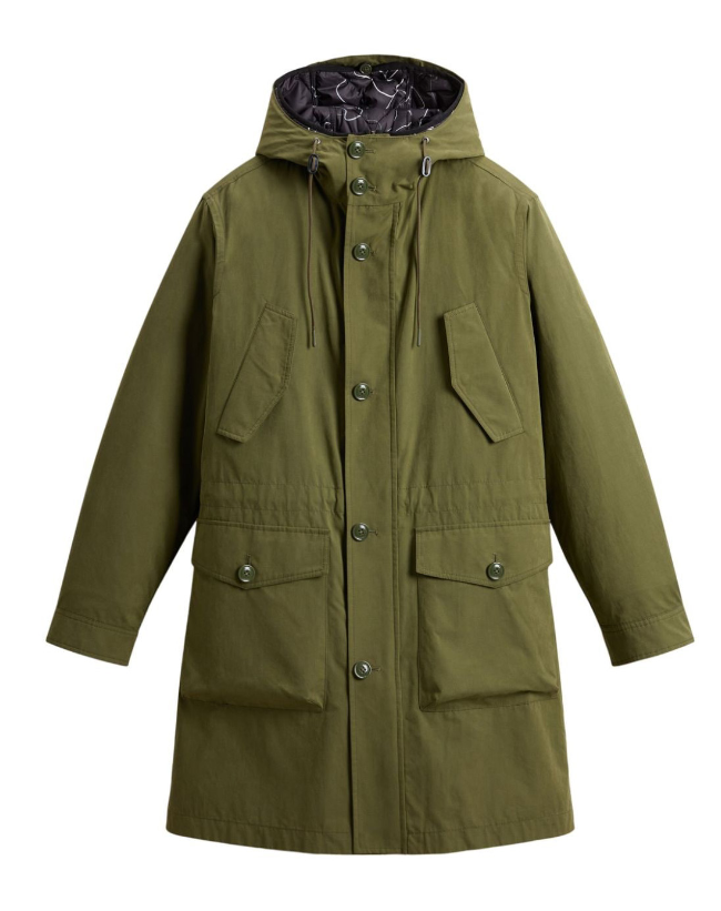 Green multi-pocket outdoor leisure long parker