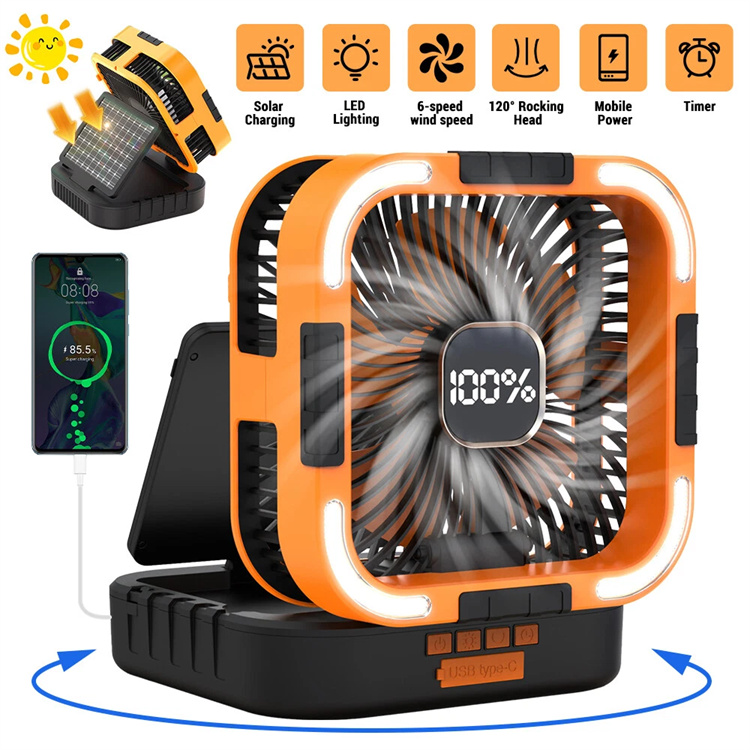10000mAh Rechargeable Solar Powered Portable Light Battery Operated Oscillating Foldable Camping Fan