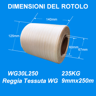 Reggia Tessuta WG Reggetta Tessile Reggetta per Balle Pressate Hot Melt per LSM WG30L 9mm*250m