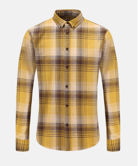 Yellow-brown checkered all-cotton shirt