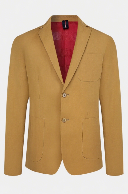 A yellow and red contrasting all-cotton casual suit