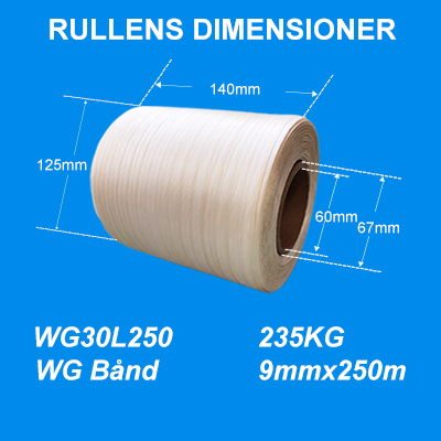 WG Bånd Standard Komprimatorbånd Båndruller til Bramidan Baler og Vertical Press WG30L 9mm*250m