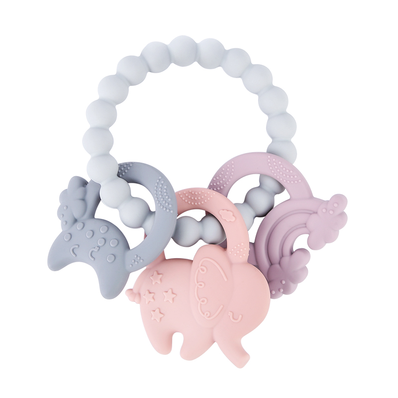 Bpa Free Bracelet Ring Shape Moon Rainbow Elephant Rubber Silicone Baby Chew Sensory Teethers Toys