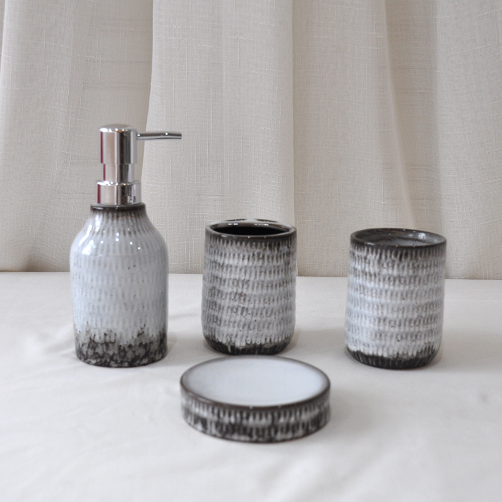 Four-piece reactive glazed ceramic bathroom set