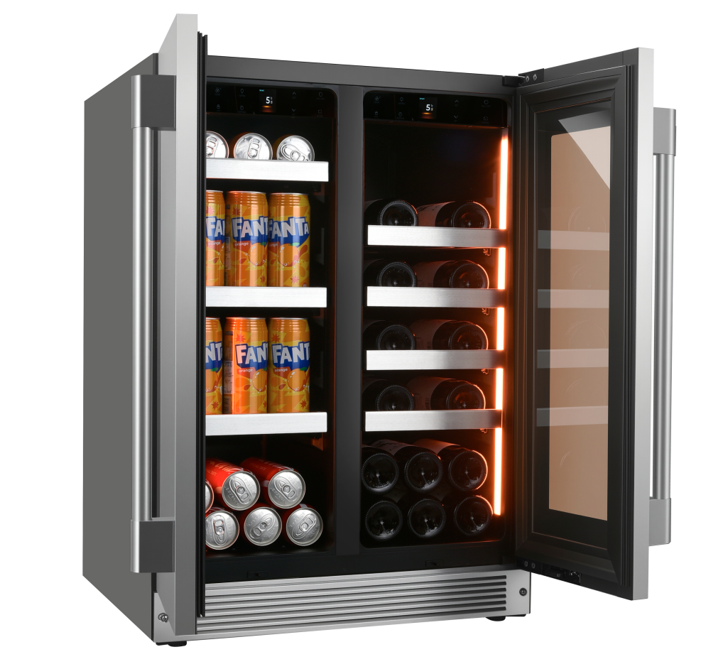 BC50-2D Twin-Door Side by Side Showcase Dual Zone with Digital Touch Panel Beverage and Wine Chiller