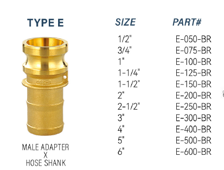 Cam and Groove Coupling, Brass, Type E