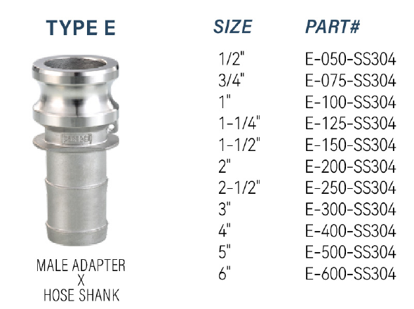 Cam and Groove Coupling, Aluminium, Type E