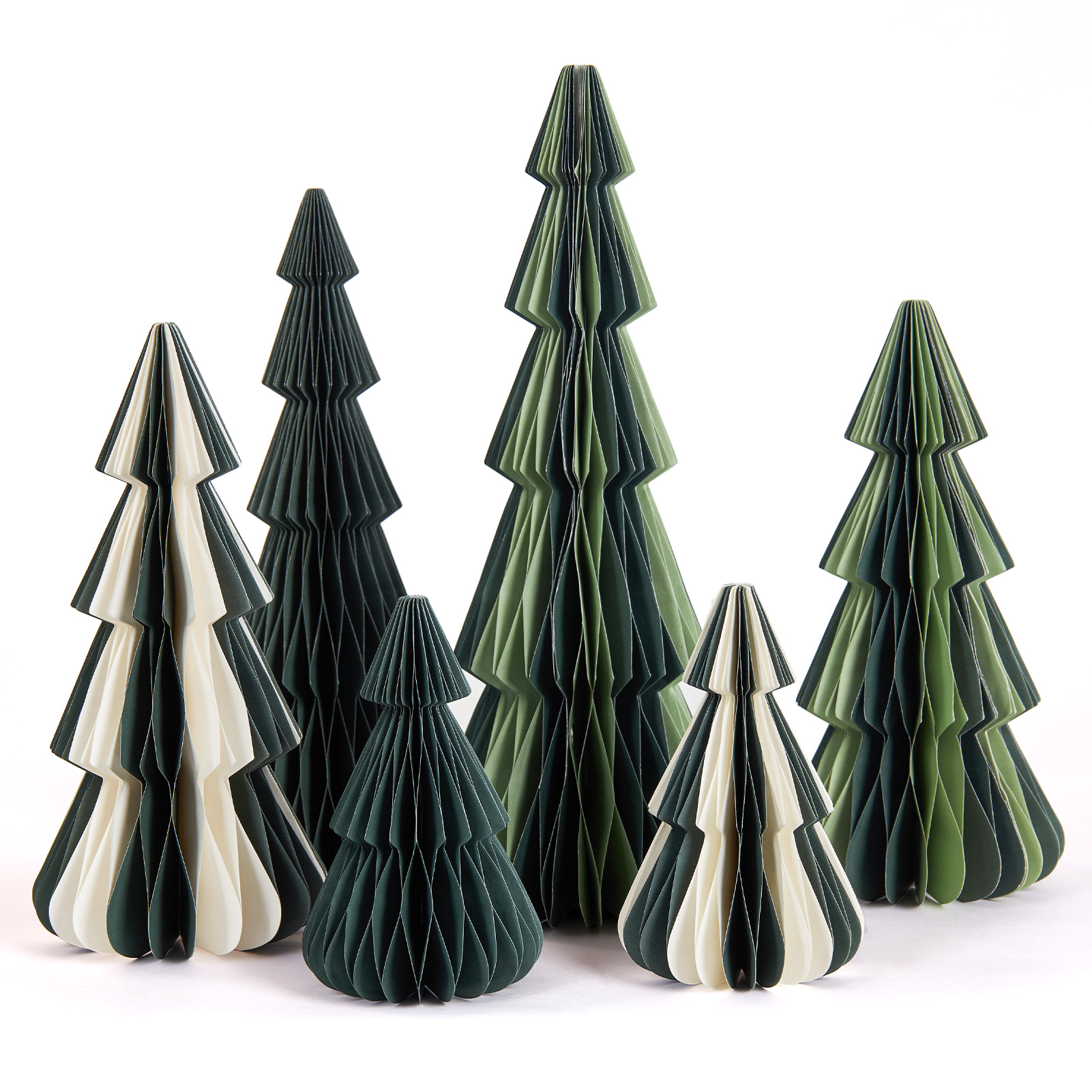 6 Pcs Vintage Honeycomb Christmas Trees,Green Beige Paper Christmas Tree Decor