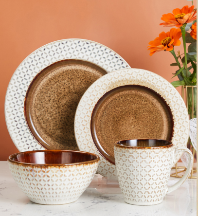 Embossed Reactive Glaze 16pcs Set,Place Setting S032