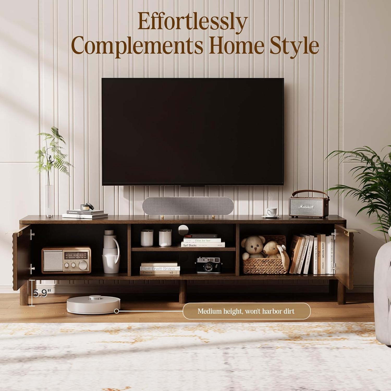 Modern 65 Inch TV Stand Walnut Entertainment Center Adjustable Shelves Storage Media Console Table