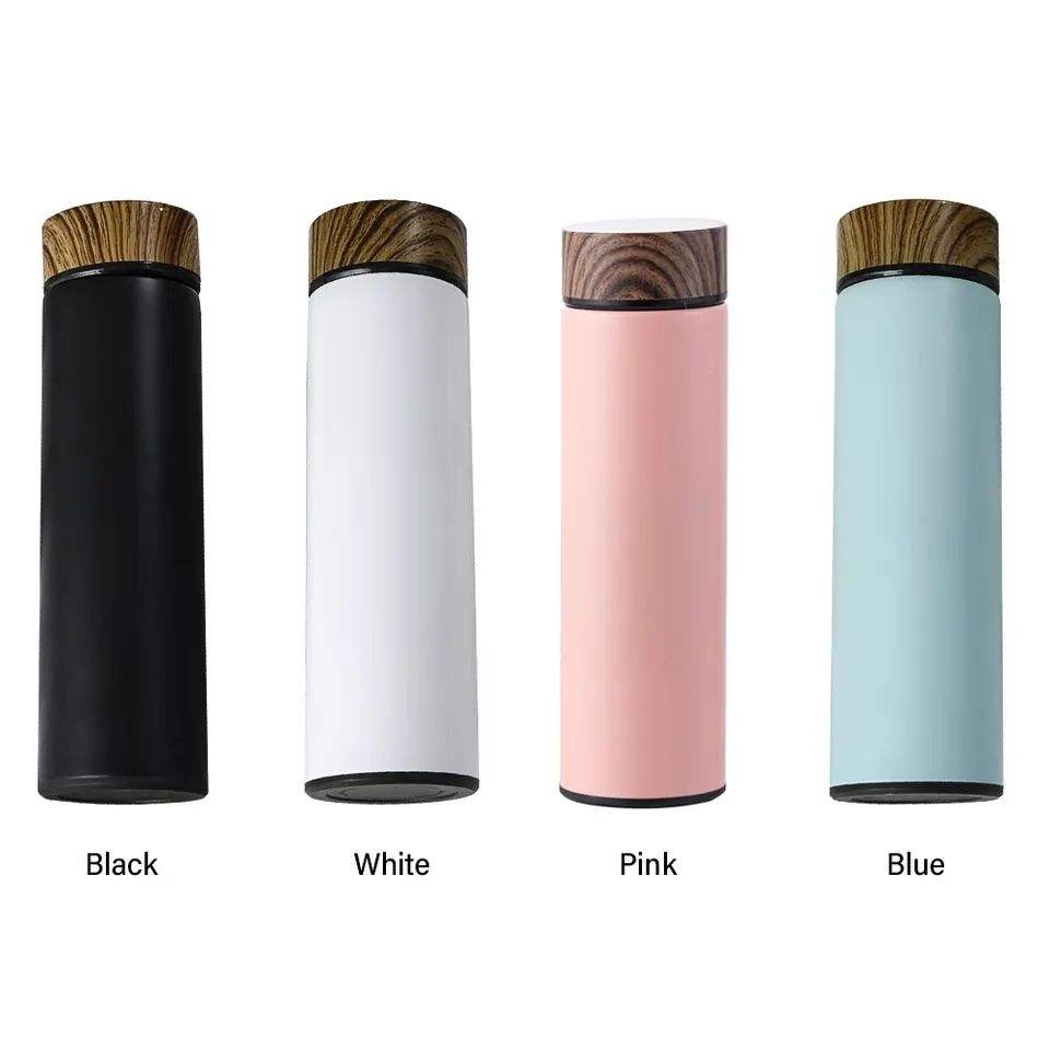500ml wholesale stainless steel water bottles with wooden grain color paint lid