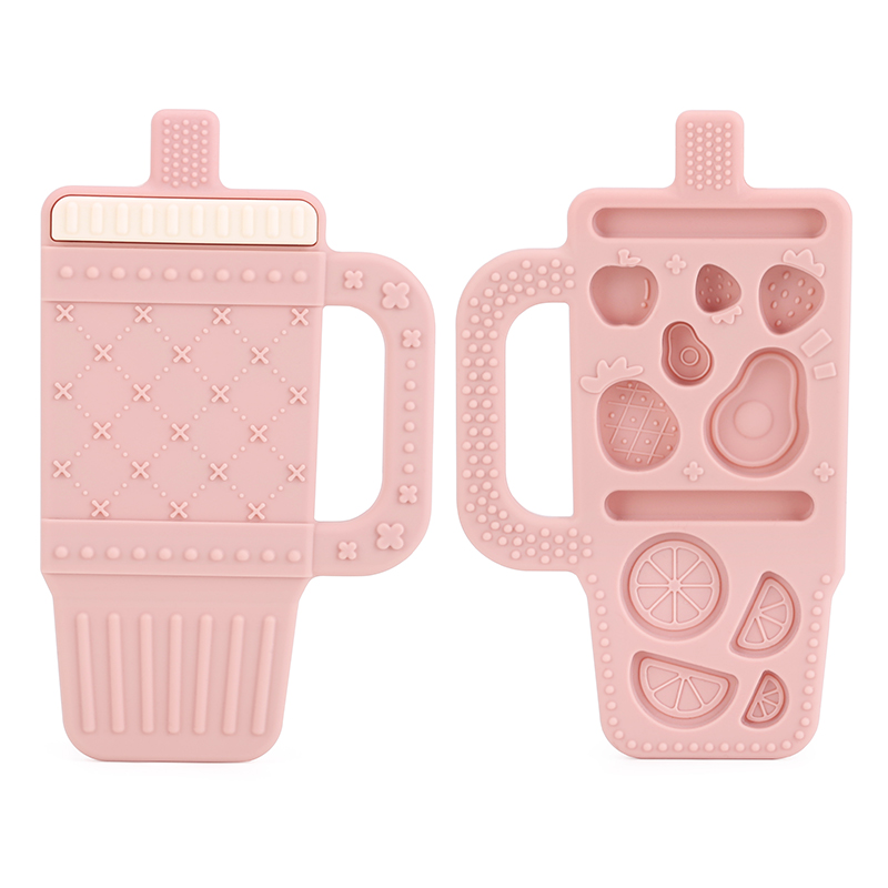 Spot Goods BPA Free Food Grade Silicone Cartoon Water Bottle Teether Textured Fruit Patterns