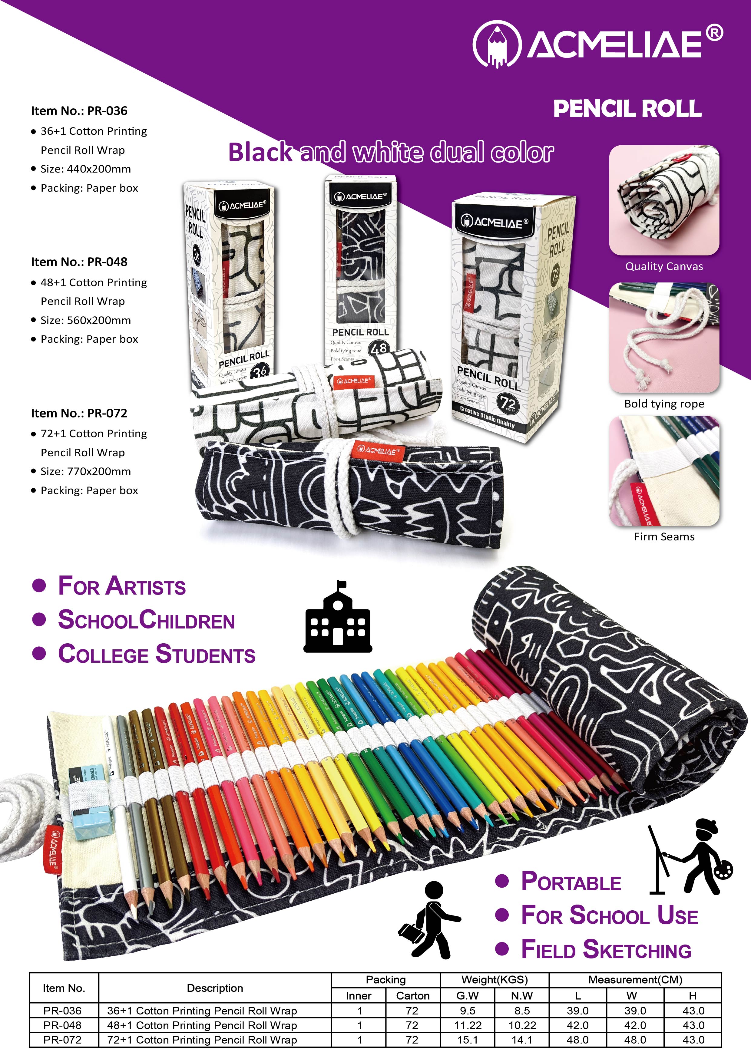 Cotton Printing Pencil Roll Wrap 36Pcs 48Pcs 72Pcs