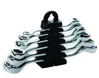 Combination wrench set with plastic holder