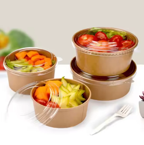 Custom Printed Disposable Food Container Salad Bowl Round Paper Hot Soup Bowls With Paper Lid