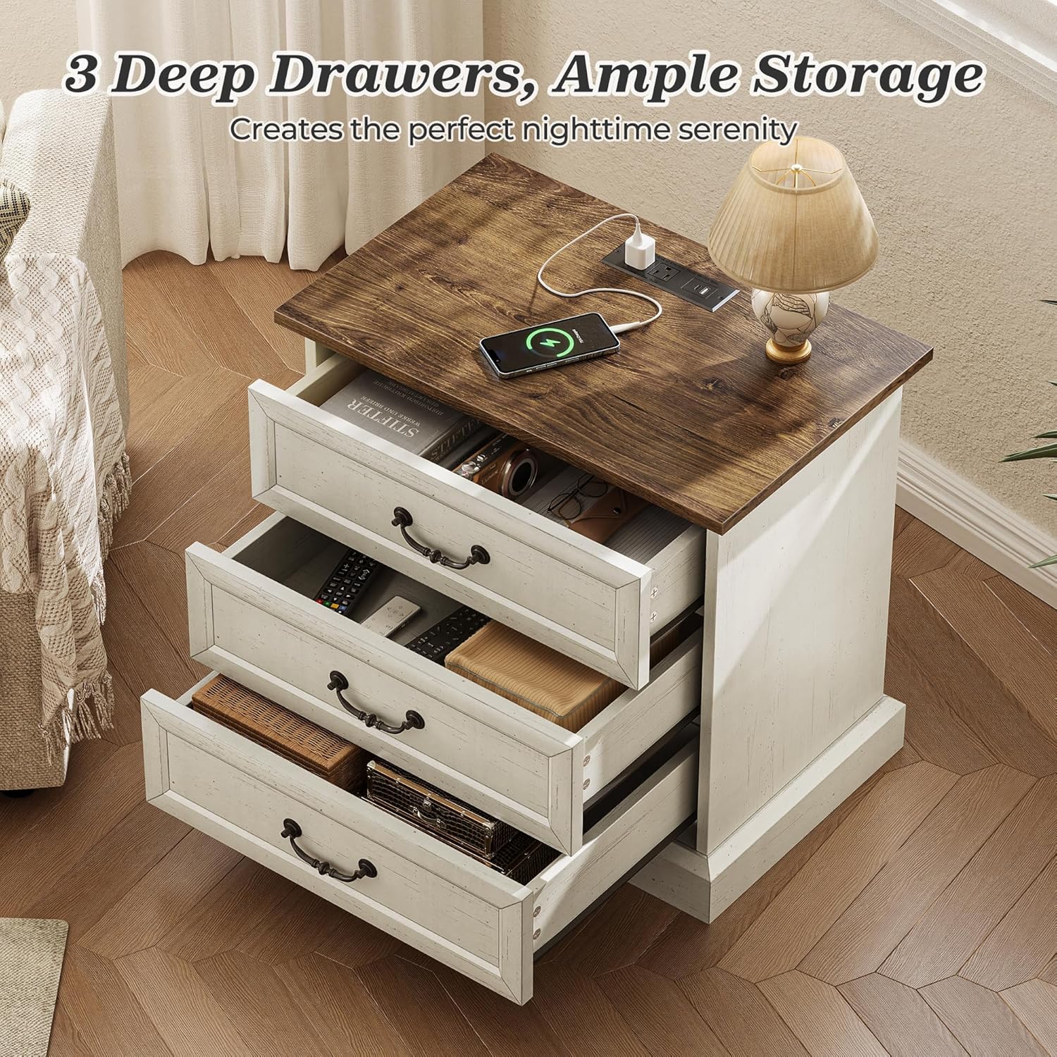 Phoenix Home 3-Drawer White Nightstand