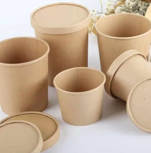 Reusable Fast Food Container Set Disposable Kraft Paper Cups Salad Bowl Lids Soup Paper