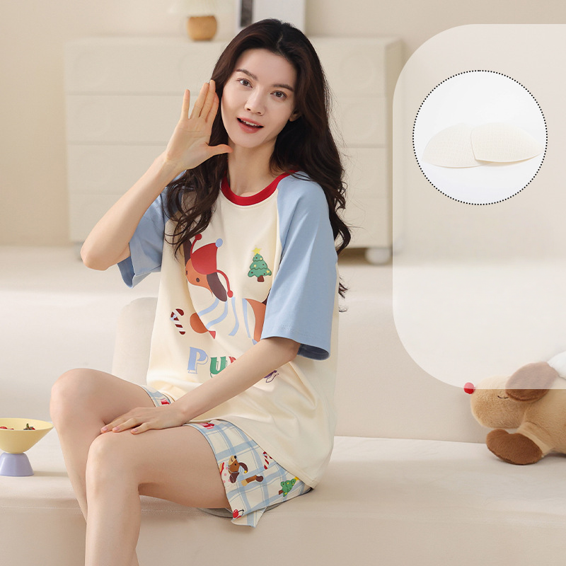 Cotton summer short sleeved shorts casual set cute home clothes two-piece set