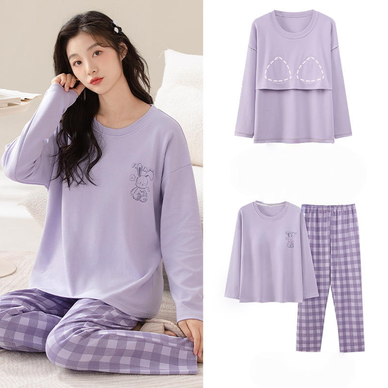 Cotton sleepwear, women's long sleeved, sweet, anti protrusion, comfortable home wear