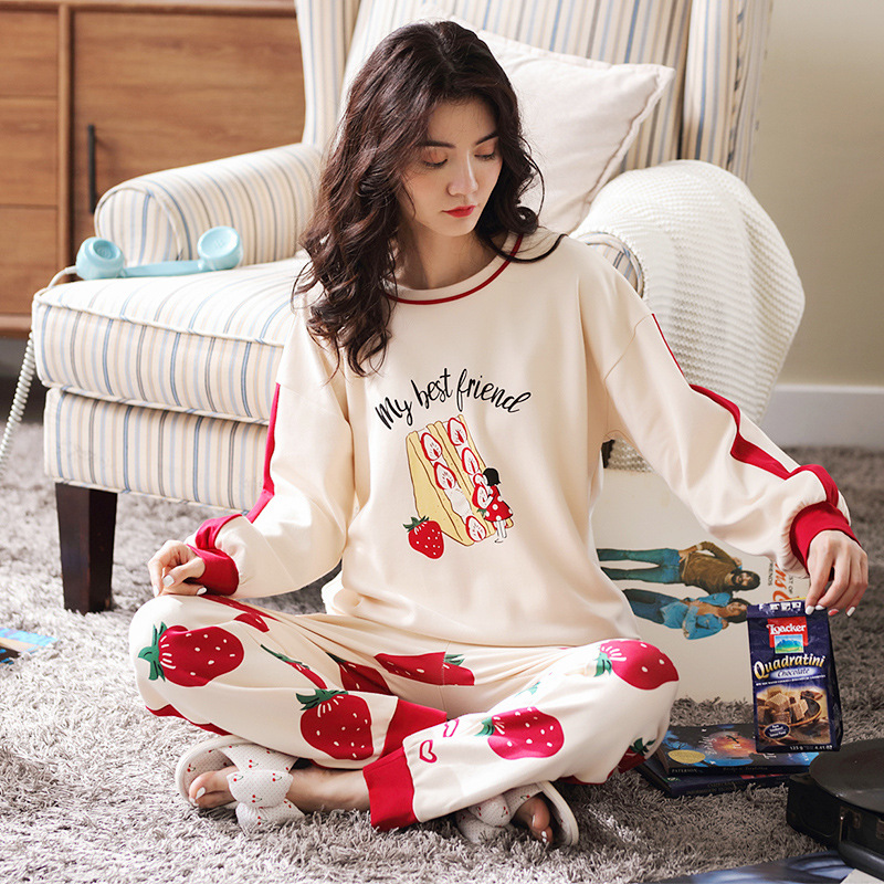 Autumn long sleeved pajamas, pure cotton home clothes, girls' set