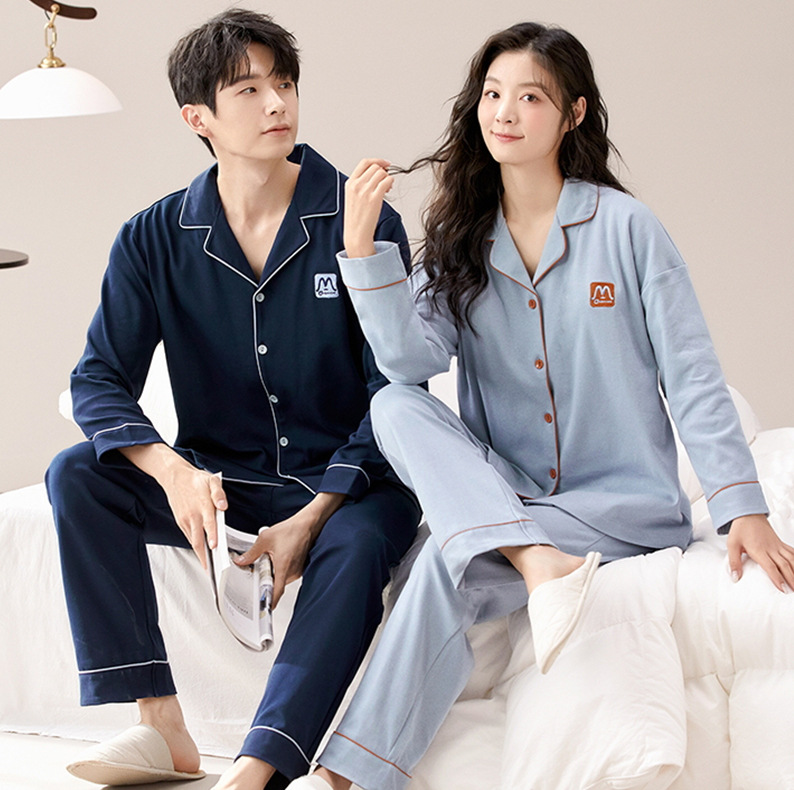 Spring and Autumn Couple's Pajama Season Long Sleeve Luxury Collar Home Clothes Set