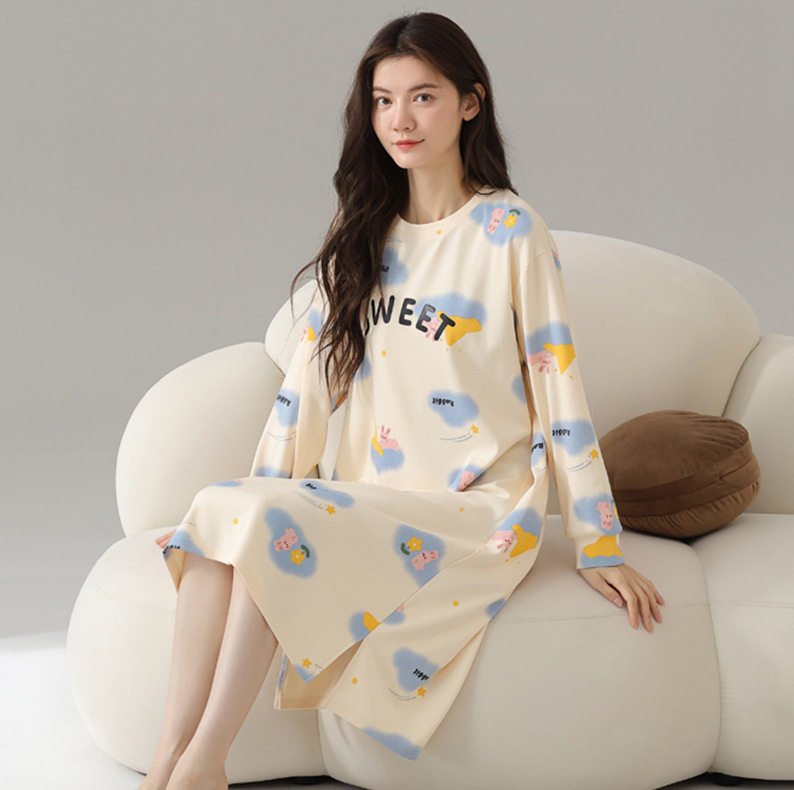 Spring and Autumn Pure Cotton Sleeping Skirt, Pajamas, Cute Home Clothes Set