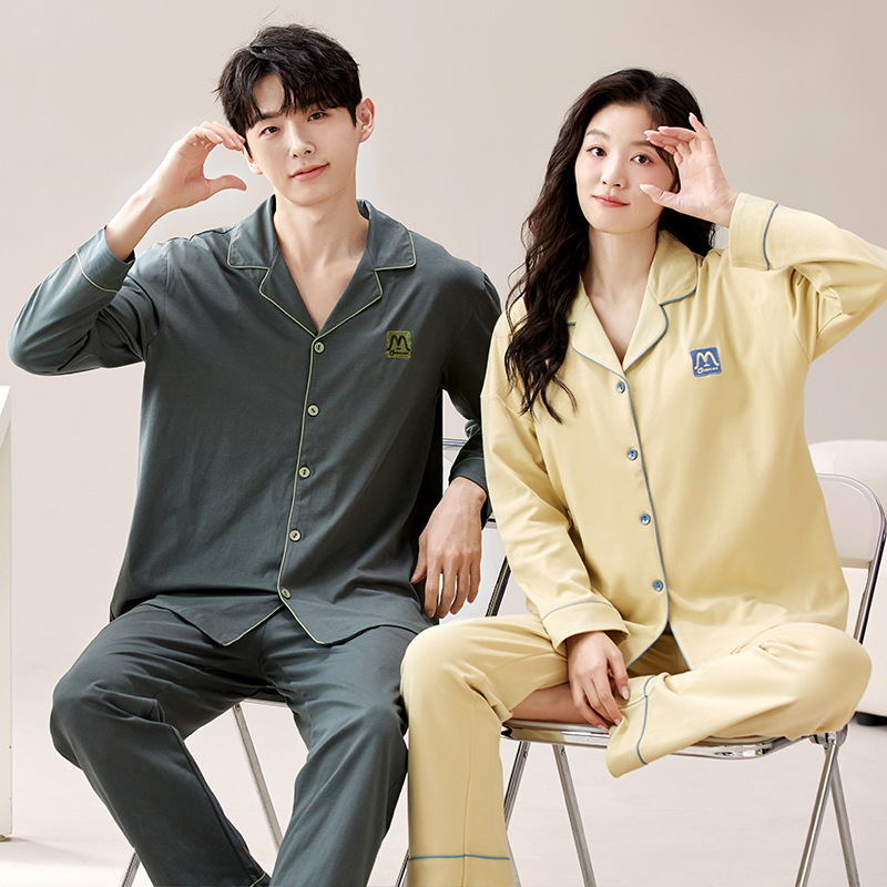 Spring and Autumn Long sleeved Cardigan, Pajama, High End, Flip Collar Home Clothes Set